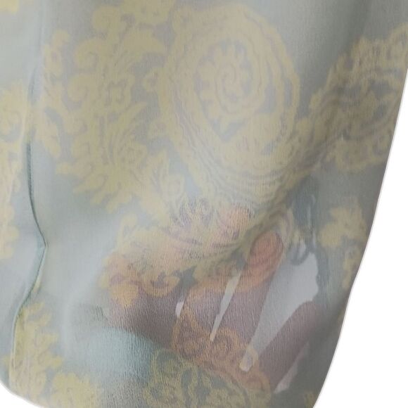 Y2K Paisley Silk Boxy Fit Blouse M Sheer Pastels Coquette Romantic Drawstring - Picture 8 of 16